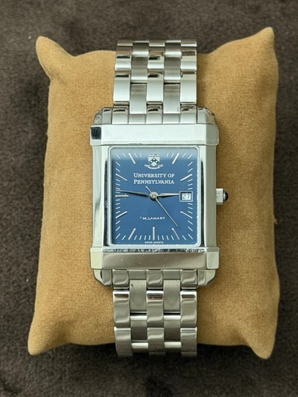 M. LAHART Univ of Pennsylvania Swiss Quartz Watch Blue Dial Date Sapphire Steel